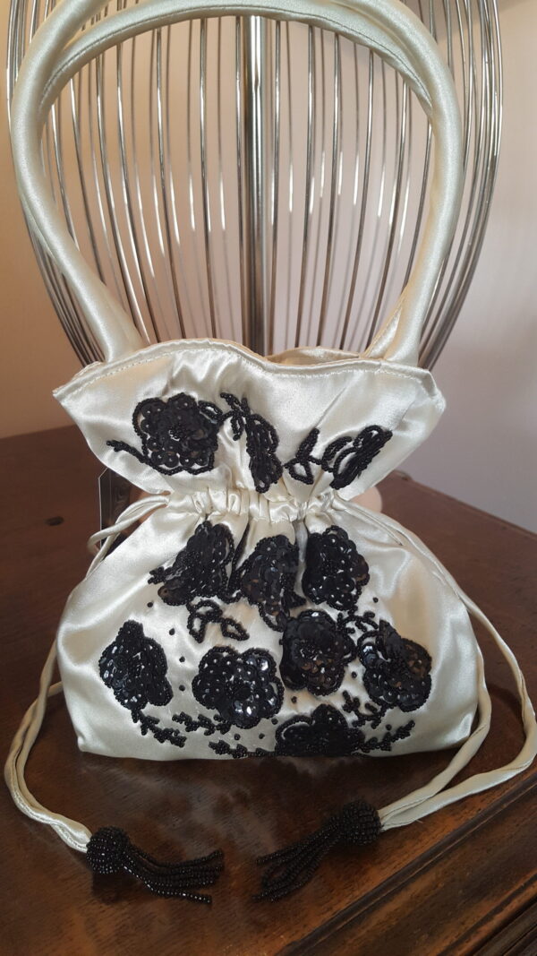 Beaded Satin Drawstring Bag