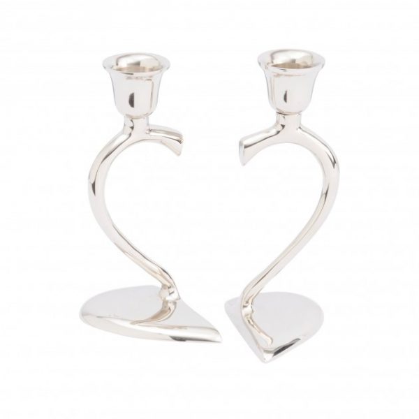 Silver Aluminium Split Heart 2 Dinner Candle Holder