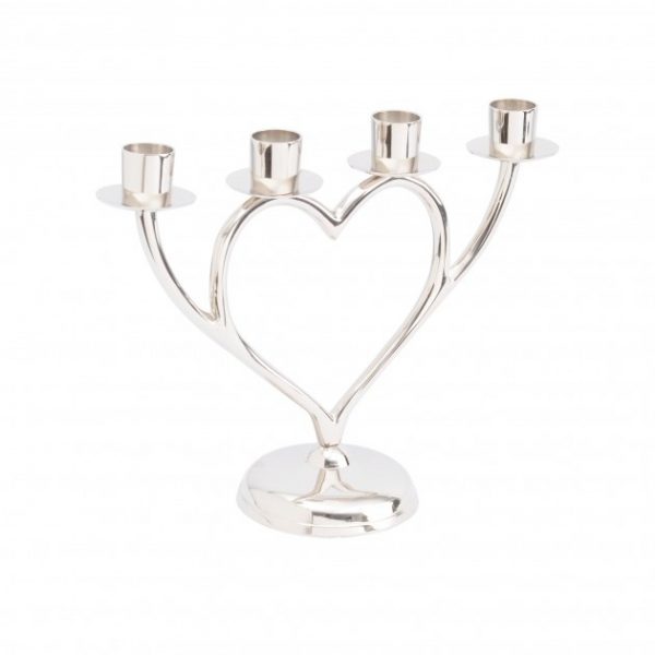 Silver Aluminium Heart 4 Dinner Candle Holder