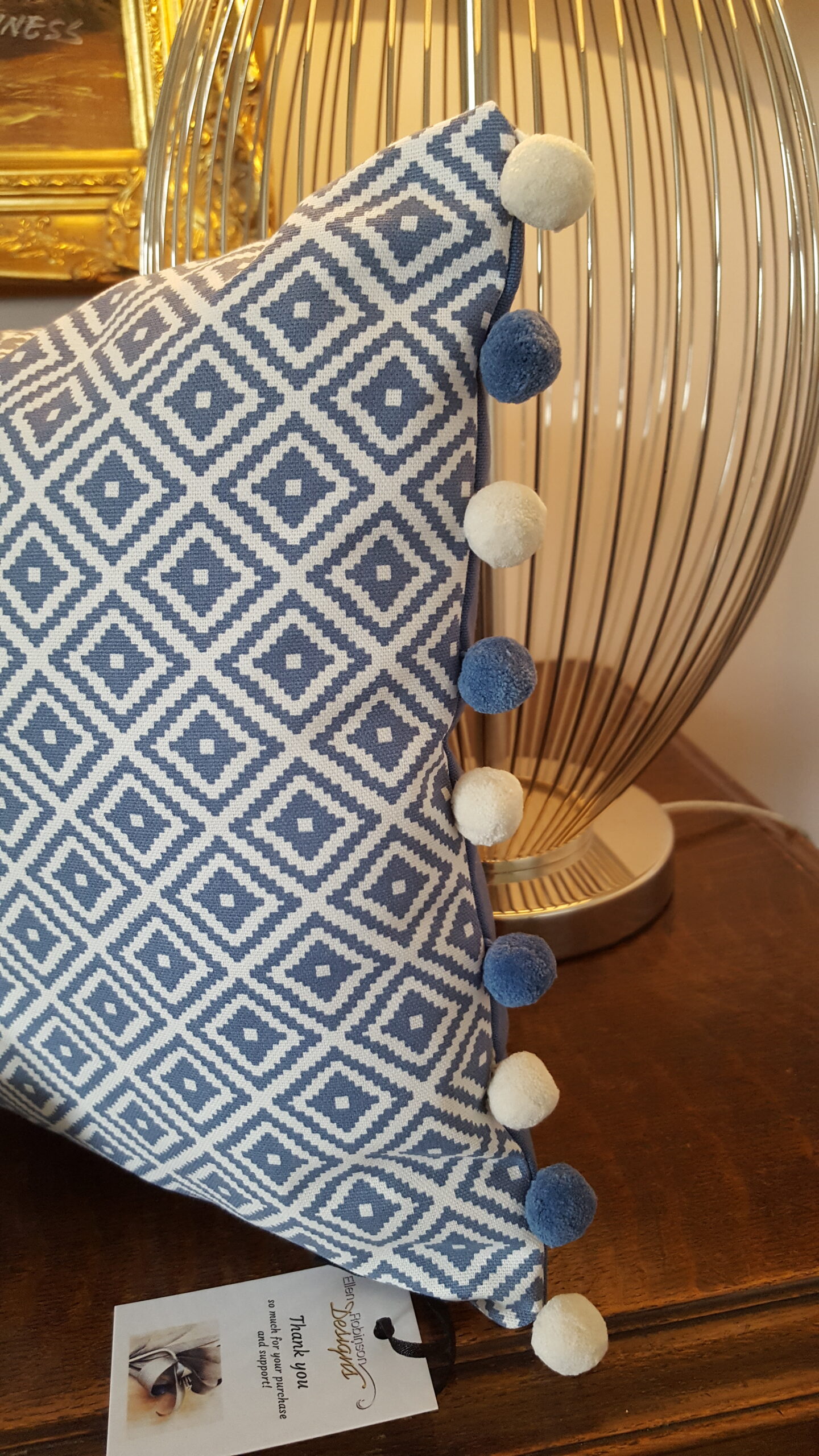 Handmade Quality Pom Pom Trim Cushion - Image 3