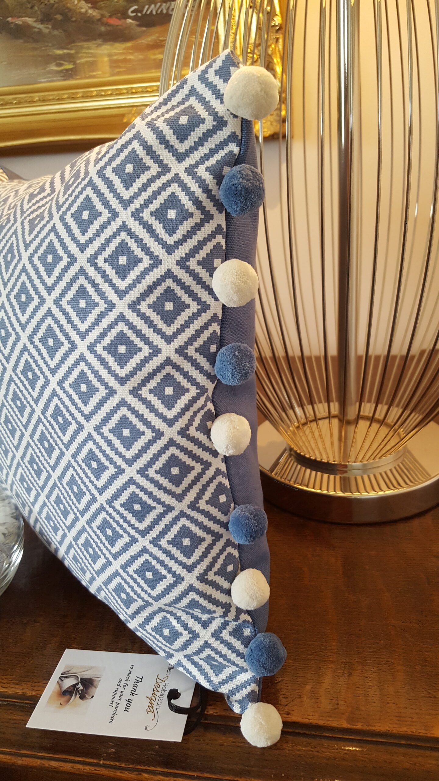 Handmade Quality Pom Pom Trim Cushion - Image 2
